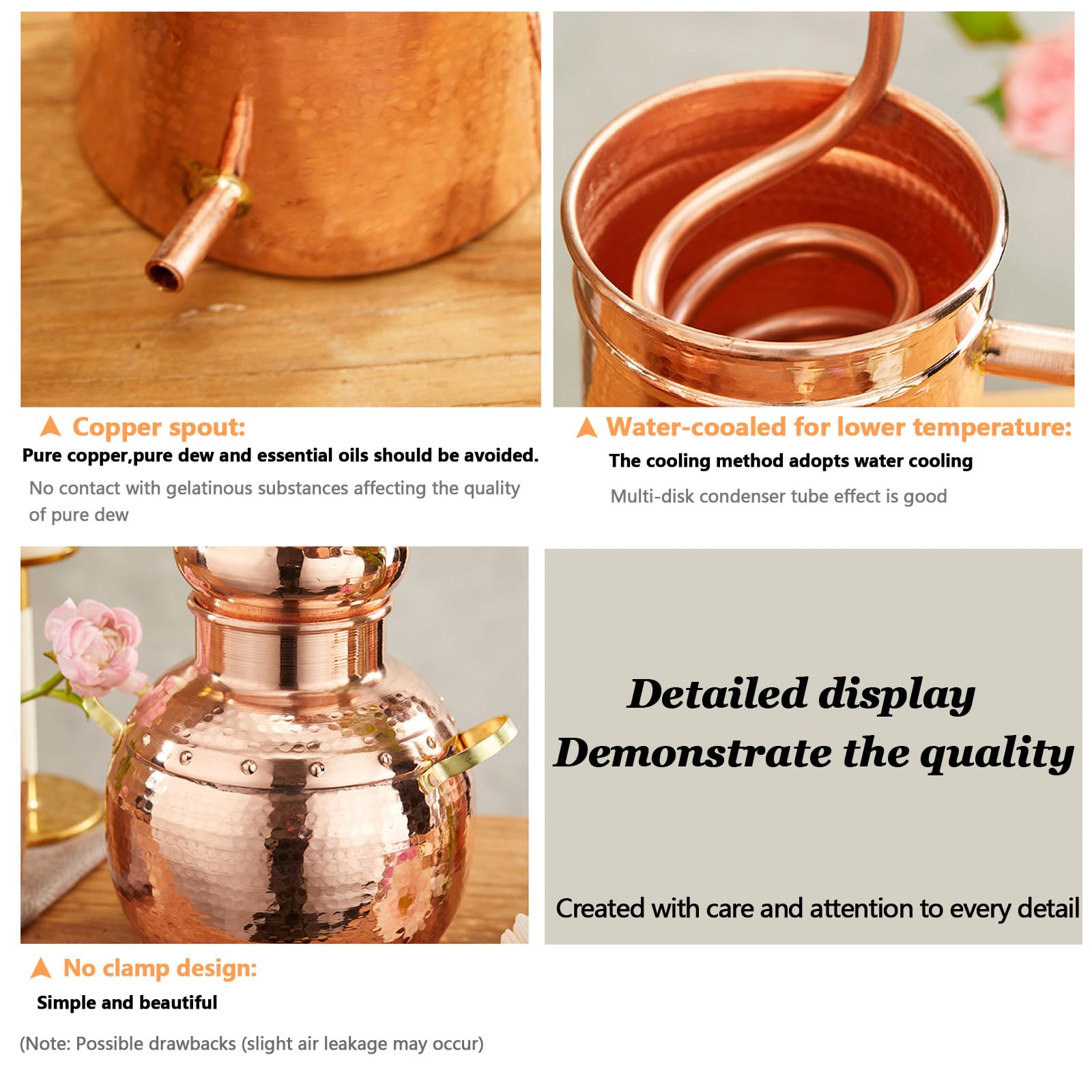 Alambique de Cobre Puro 3L,Kit de Destilacion Casero, Kit de Destilacion Casero DIY con Termometro, para Whiskey, Moonshine,Aceites Esenciales,Hidrosoles,Etc