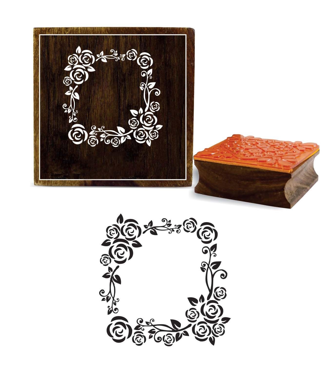 Printtoo Scrap-Booking Stamp, Crafting Square Floral Border Frame Wooden Stamp, Wooden Rubber Stamp for Card Making, DIY Craft Rubber Stamp