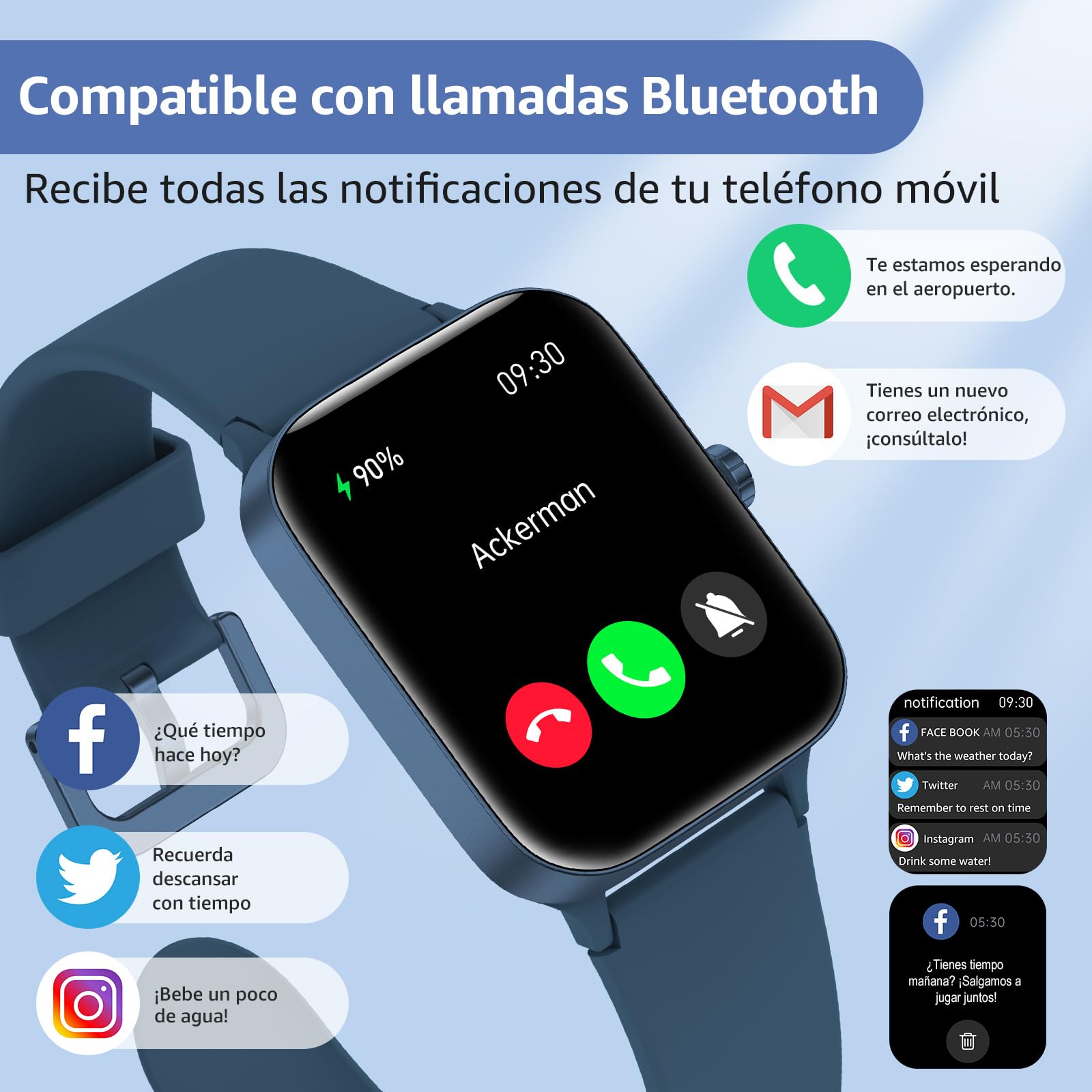 Reloj Inteligente Mujer Hombre, 1.95" Smartwatch con Funciún Llamadas y Recordatorio del Mensaje, Smart Watch con 140+ Modos Deporte, Oxímetro, Monitoreo del sueño, para Android iOS
