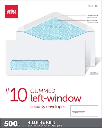 Miniatura 3 de Office Depot Sobres de seguridad para ventana, #10 (4 18 pulgadas x 9 12 pulgadas), blanco, caja de 500, 12017