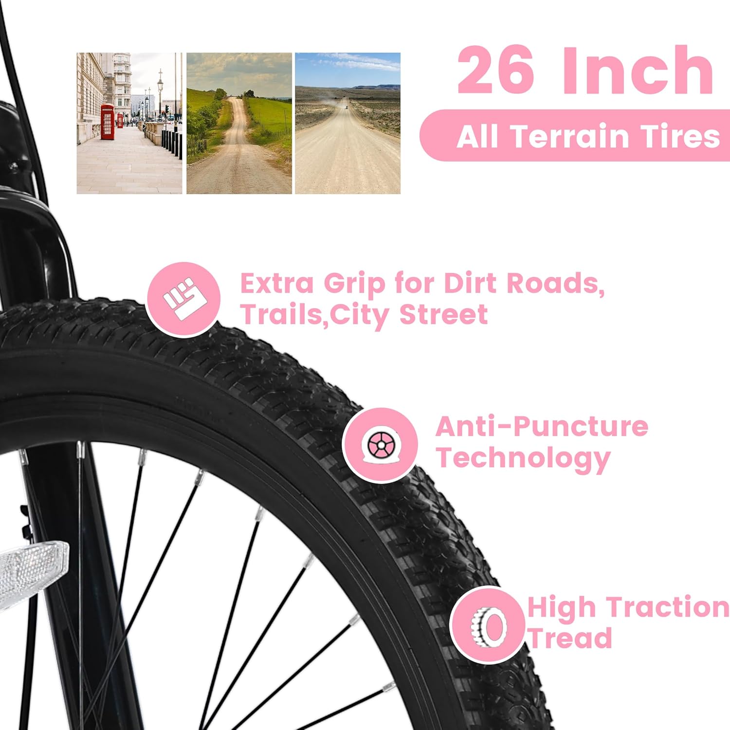 Ecarpat 24 26 Inch Women Girls Mountain Bike, Disc/V Brakes 21 Speeds Women Bike, Sturdy Steel Frame and Suspension Fork, Stylish Adult and Teens Bicycle for Urban Trail Snow Commuter