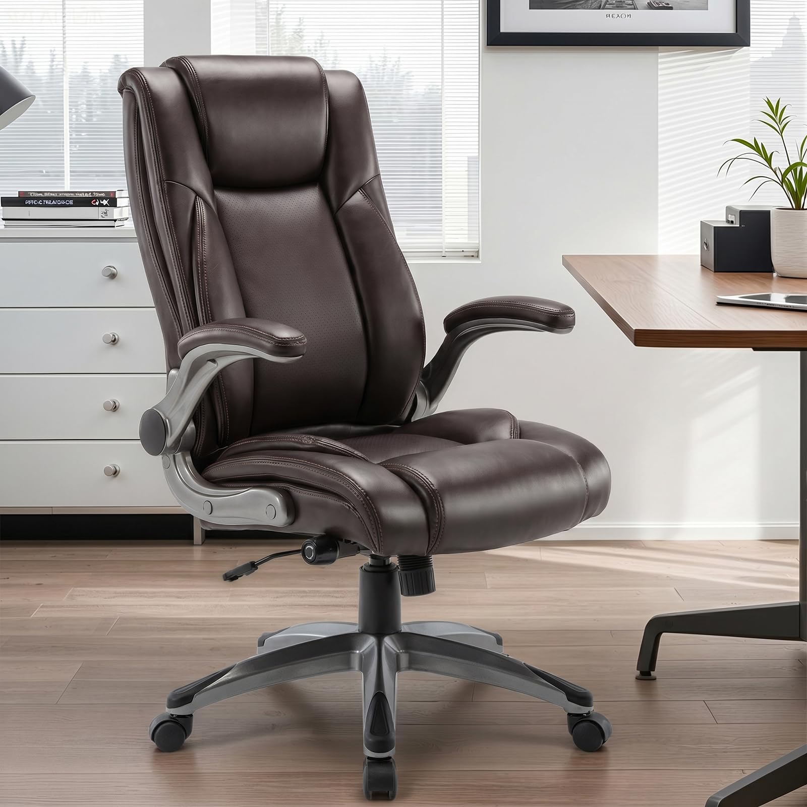 Ergonomic Executive Office Chair with Adjustable Lumbar Support, Flip-up Armrests, Double Padded Seat & Tilt Function – High Back Swivel Desk Chair for Home Office & Gaming,Brown — image 1