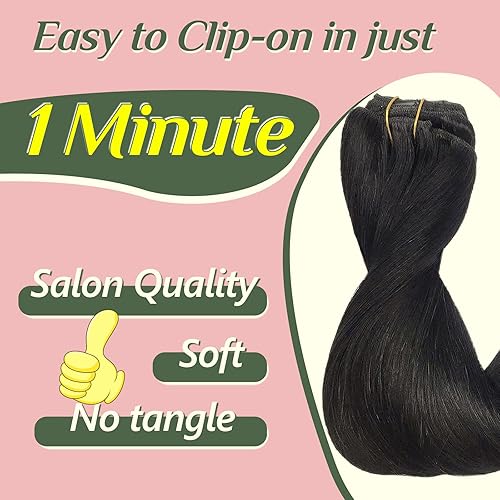 Miniatura 6 de Extensiones de cabello humano real con clip, extensiones de cabello humano real, color negro natural, extensiones de cabello humano con clip, 7