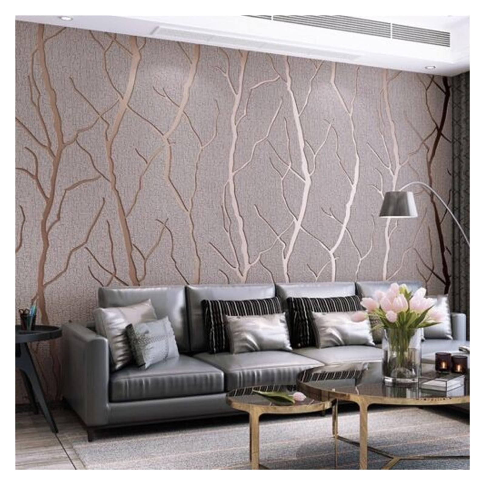 Wwpmnqd 0.53*10M±3% Wallpaper Modern Grey Suede 3D Wallpaper Living Room Background Tree Branches For Living Room(Color02)