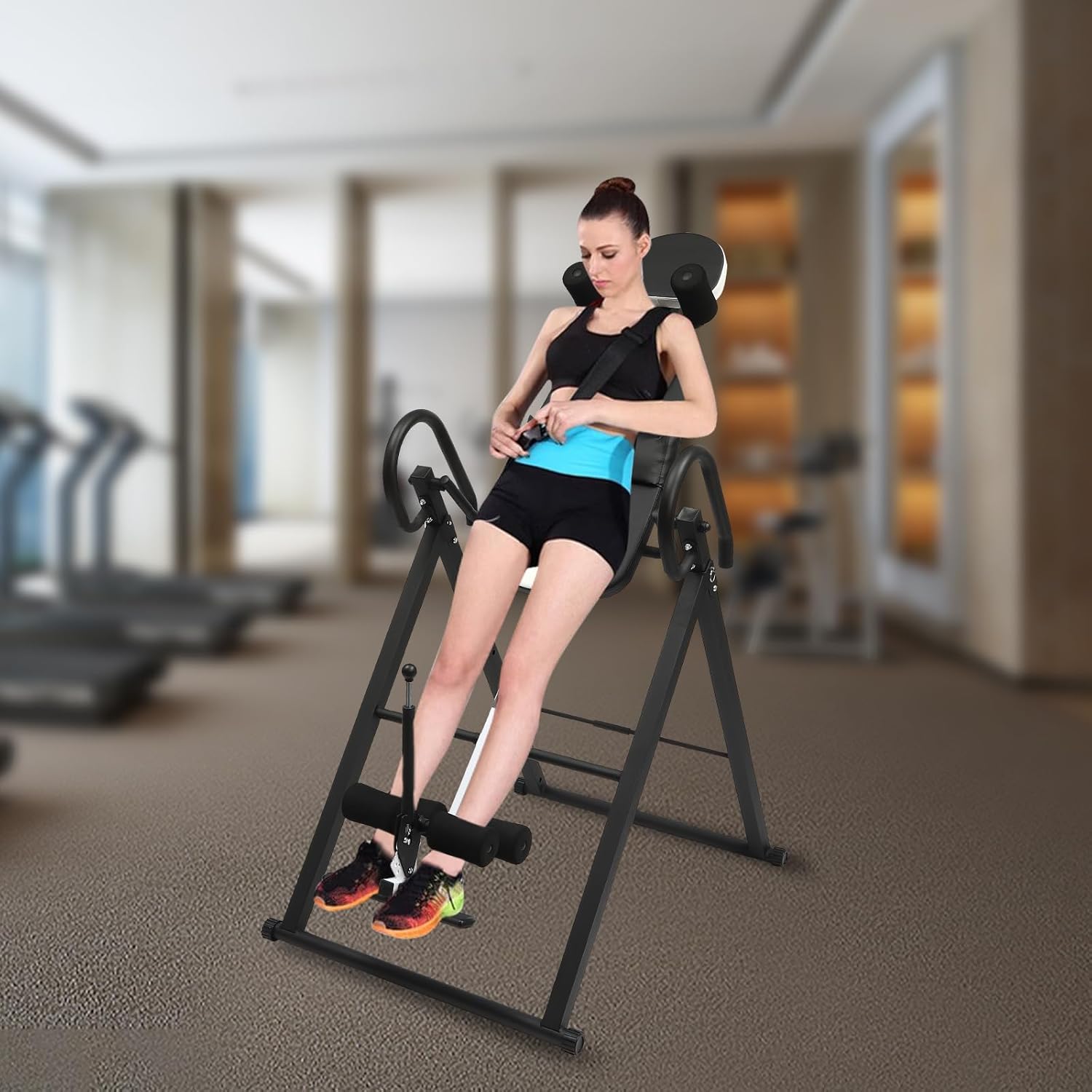 Gravity Inversion Table,Strength Training Inversion Equipment,Gym Inversion Table with Headrest&Thickened Backrest 330 lbs Capacity