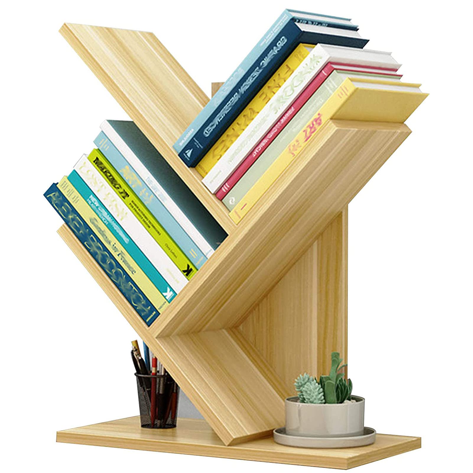 ツリー型デスク上置収納ラック　本棚　ブックスタンド　木製 Amazon.co.jp: NIIKOUE ブックスタンド 5段 ツリー型 木製