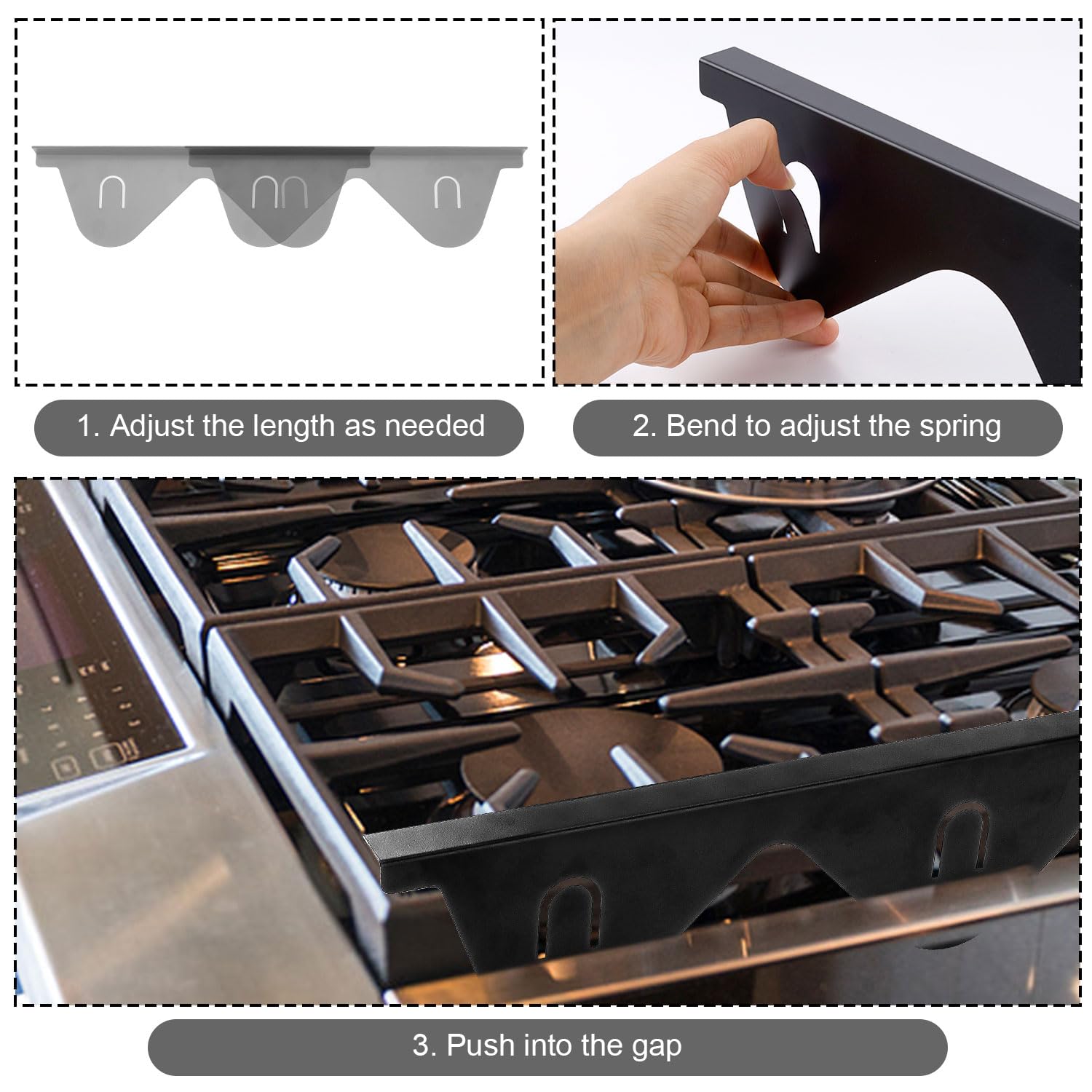 2 pezzi Copri fessure for piano cottura, copri fessure in acciaio inox, kit di rifiniture for piano cottura, protezioni for fessure for fornelli, riempitivo for fessure for forno, resistente al calore
