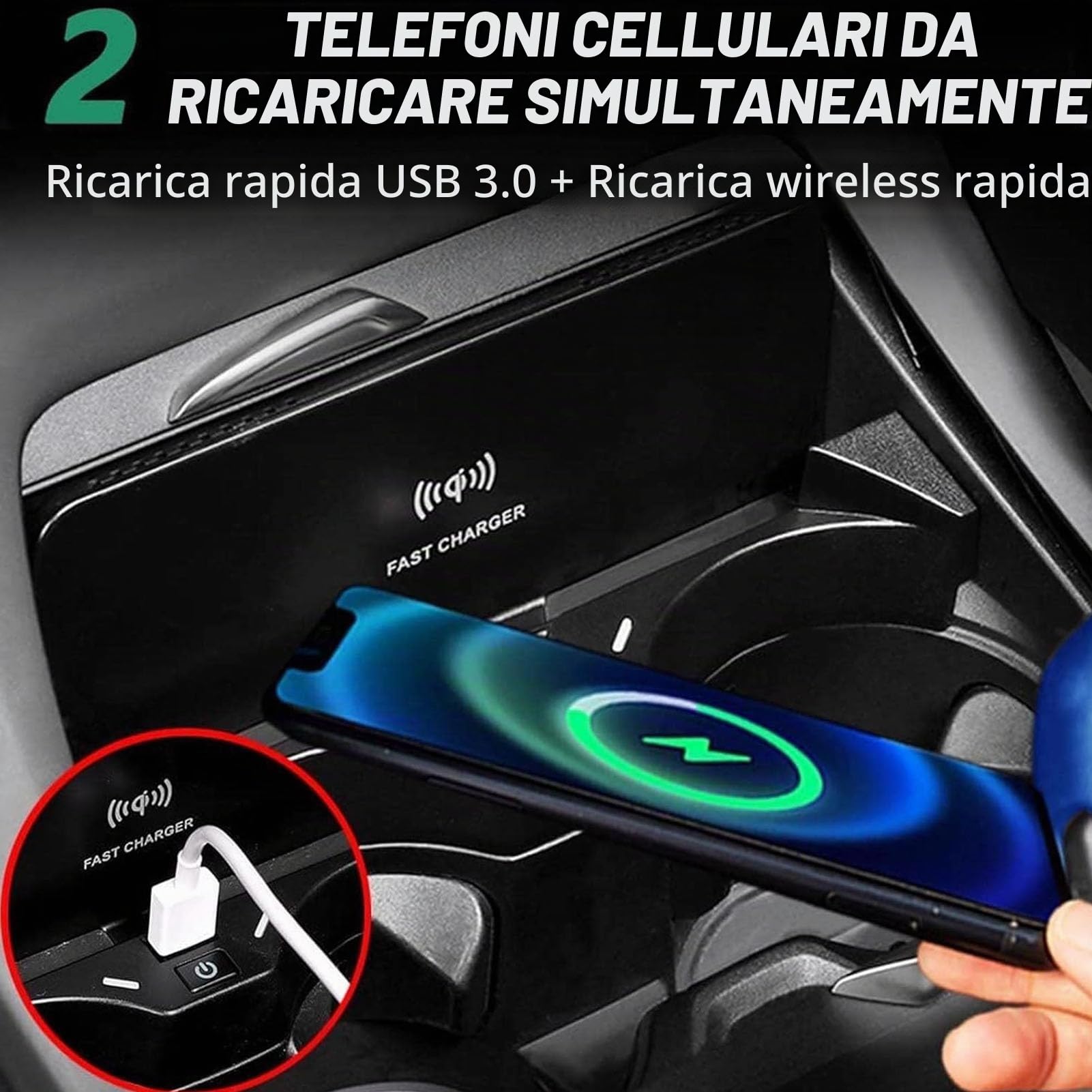 Caricabatteria da Auto Wireless per BMW X1 2020 2021 2022 Pannello Accessori Console Centrale,Caricabatterie per Telefono A Ricarica Rapida Qi da 15 W per Qualsiasi Telefono Abilitato Qi