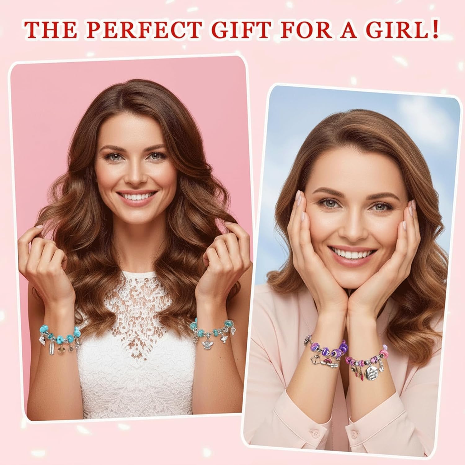 Ferreve 231 Pcs Charm Bracelet Making Kit Snake Chain European Large Hole Beads Dangle Charm with Plastic Storage Box DIY Jewelry Making Craft Gifts for Women(7.5 Inch) - Image 6