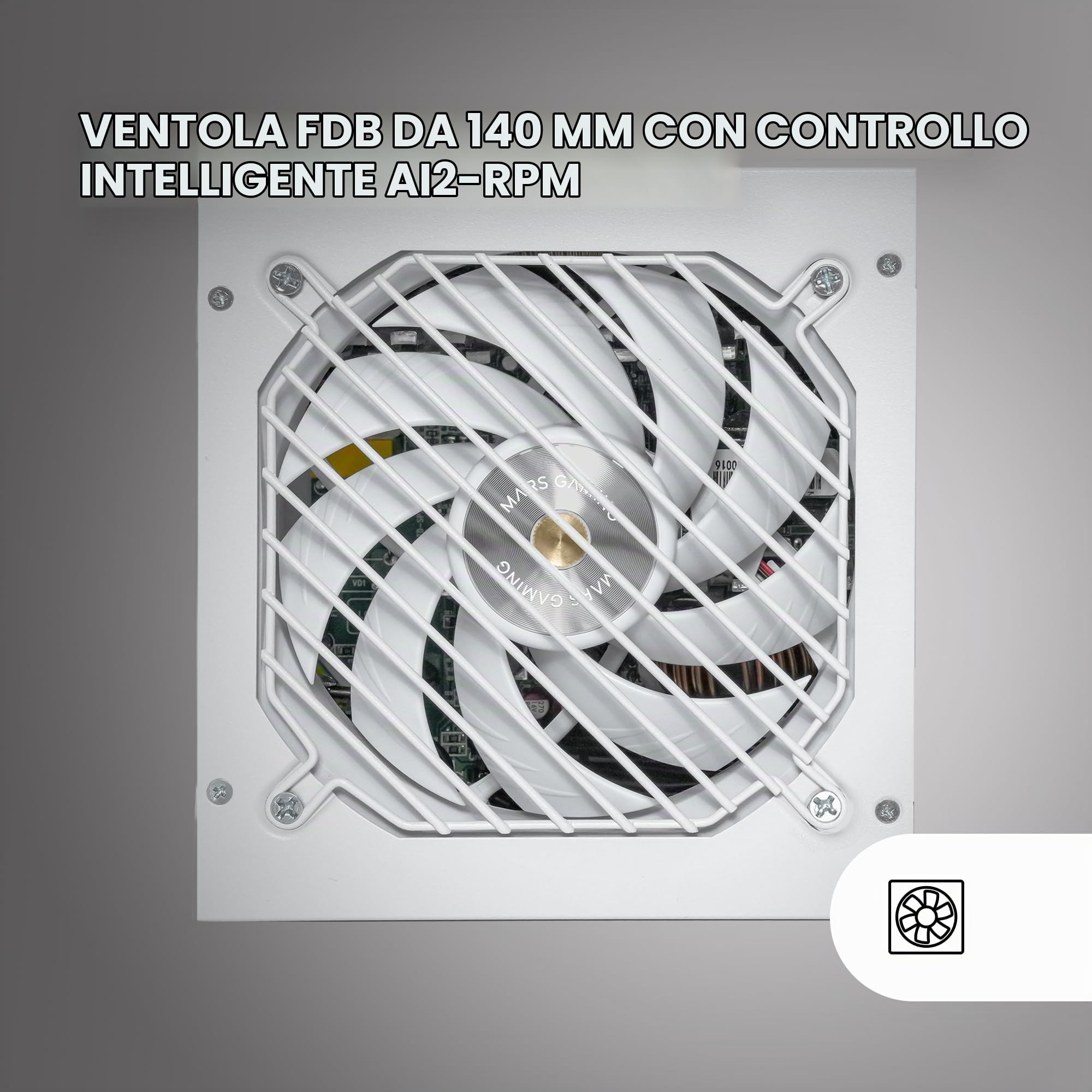 Mars Gaming MPZE750SIM, Alimentatore Modulare ATX 750W, 10 Anni di Garanzia, 80 Plus Silver +87%, Ventola FDB 14cm, Tecnologie AI2-RPM e DC-DC, Condensatori Giapponesi Toshin Kyogo 105°, Bianco