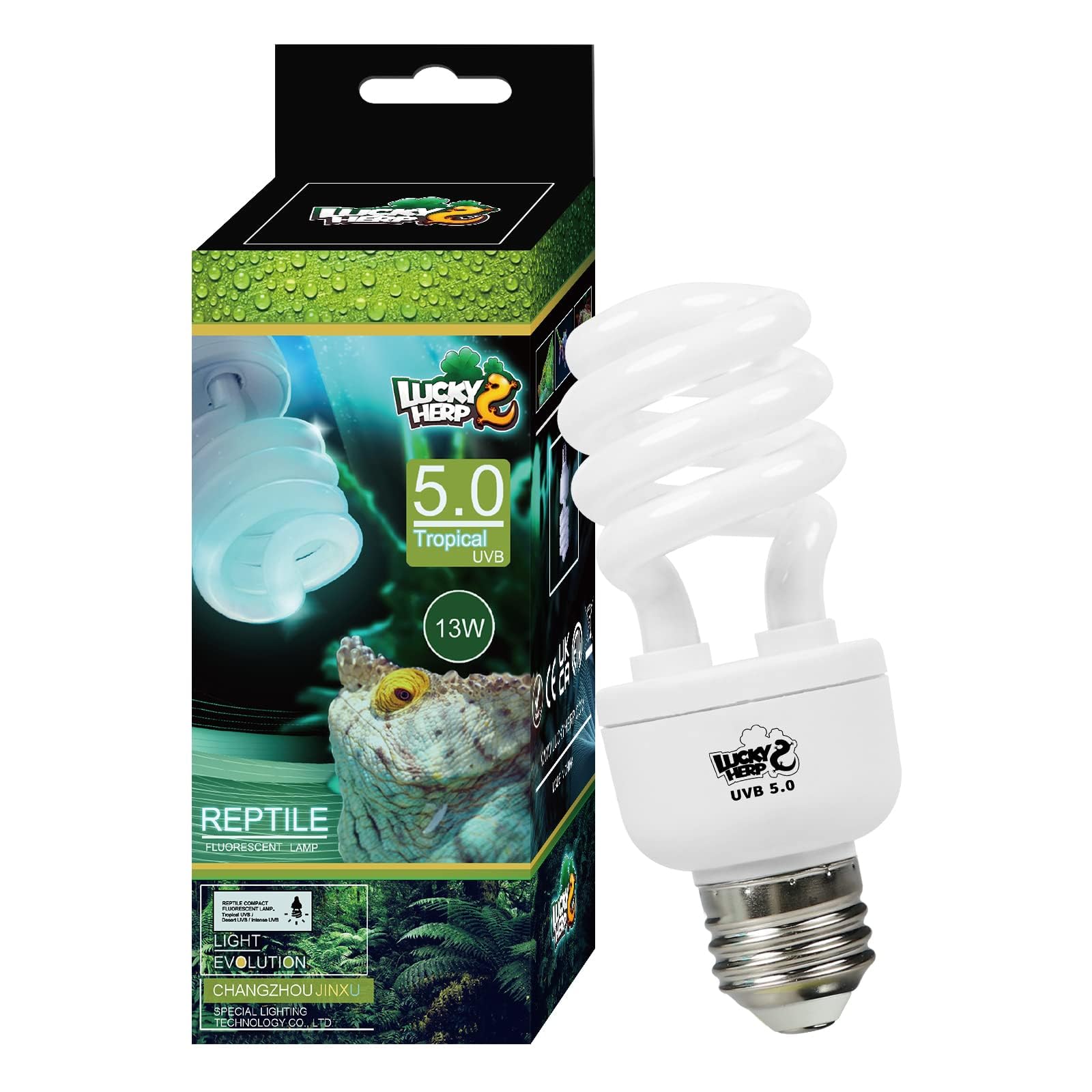 LUCKY HERP UVB Terrarium Lampe, Reptilien UVA UVB 5.0, E27 Kompakt 13W für Bartagamen, Schildkröten, Schlangen, Eidechsen, Reptilien und Amphibien