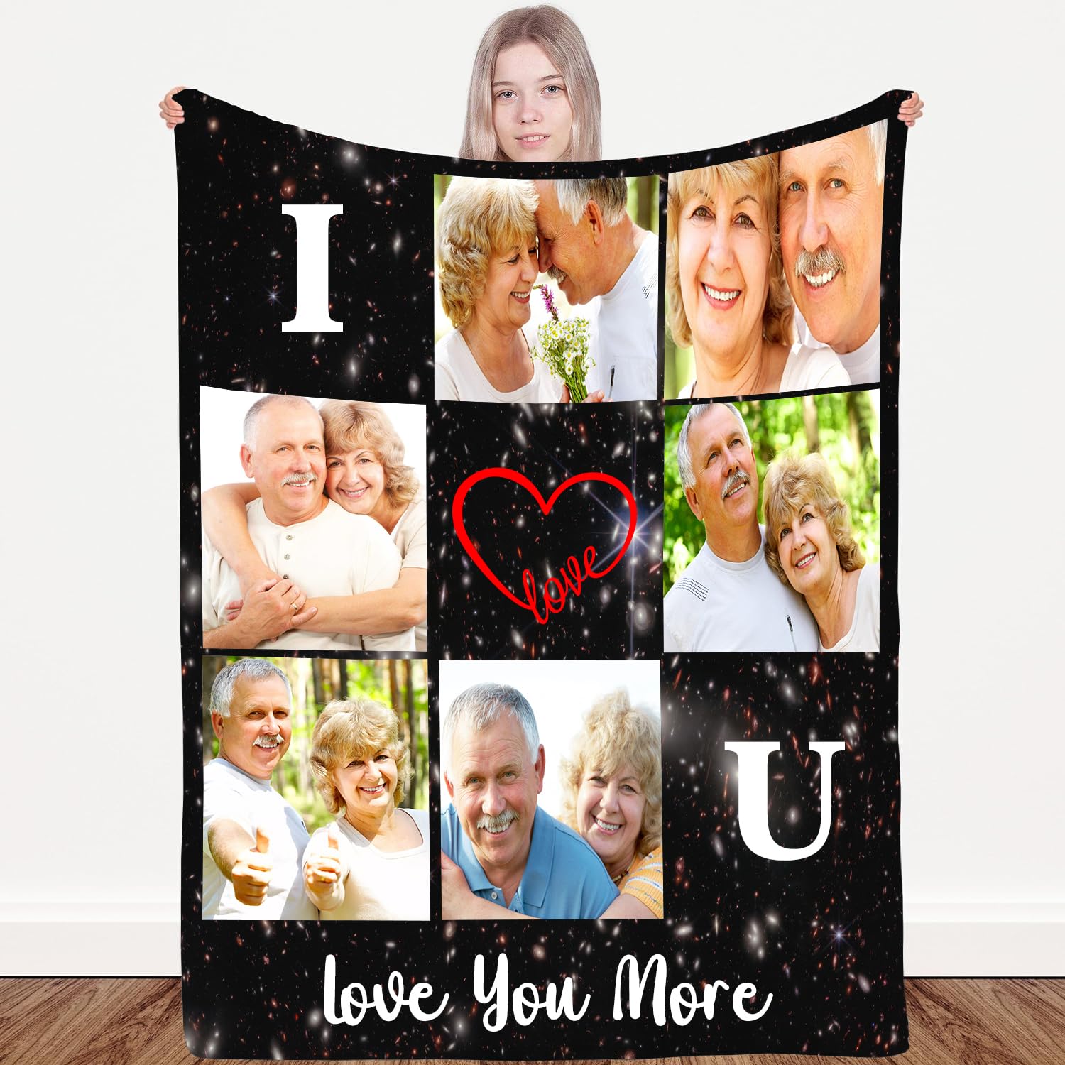 Custom Photo Blankets for Women, Personalized Throw Blankets with Pictures & I Love You Text, Anniversary Birthday Customized Gifts for Girlfriend/Boyfriend/Couples- 6 Photos Collage 30" W x 40" L