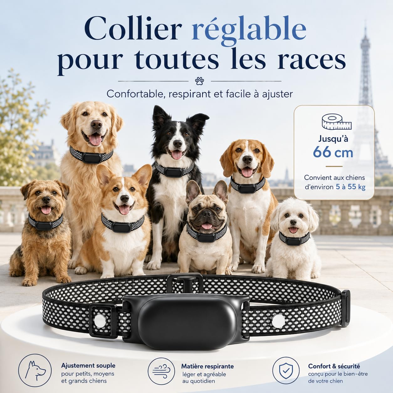 Collier Dressage Electrique Chien Portée 1200m, Collier Anti-Aboiement | 1-16 Niveaux Entraînement, Étanche Rechargeable, 3 Modes de Dressage BIP Vibration Choc, Adapté à Tous Les Chiens