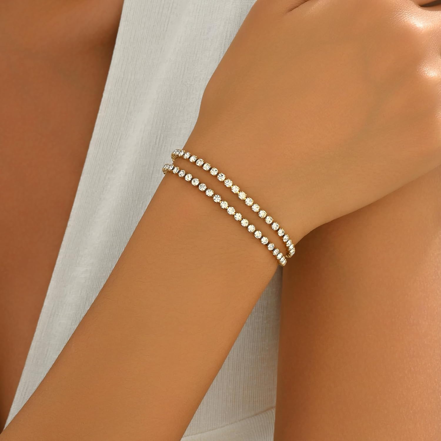 18K Gold Plated Tennis Bracelet for Women 2/3/5mm Cubic Zirconia Adjustable Classic Tennis Bracelet Trendy Wedding Birthday Gift for Her - Image 2