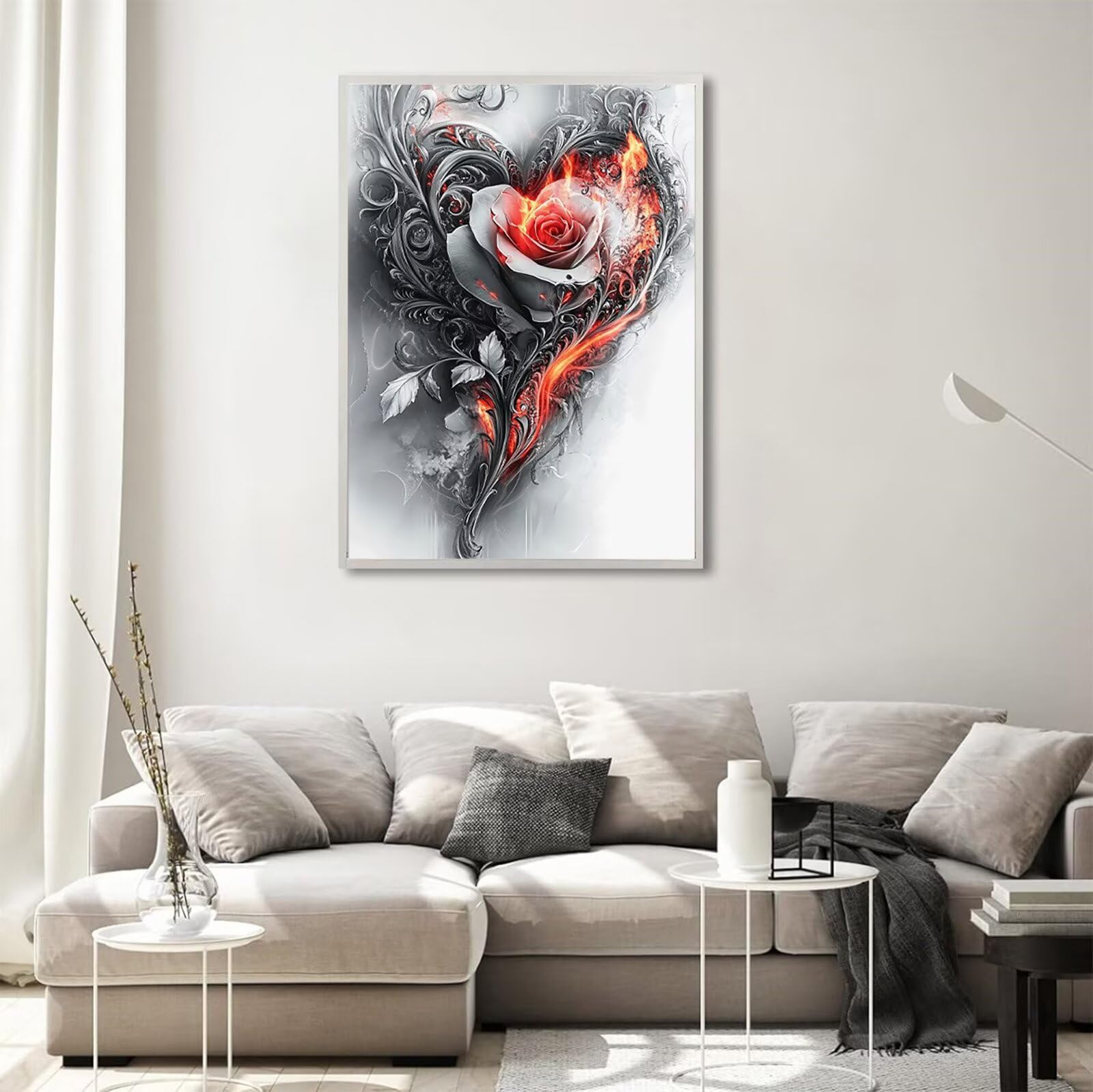 Grau Diamond Painting Rose Diamond Painting 70x100cm, 5D Vollbohrer Diamanten Kinder Anfänger Bastelset DIY Set Erwachsene Kreativ Set für Erwachsene für Zimmer Wand Deko Geschenke für Frauen,Model867
