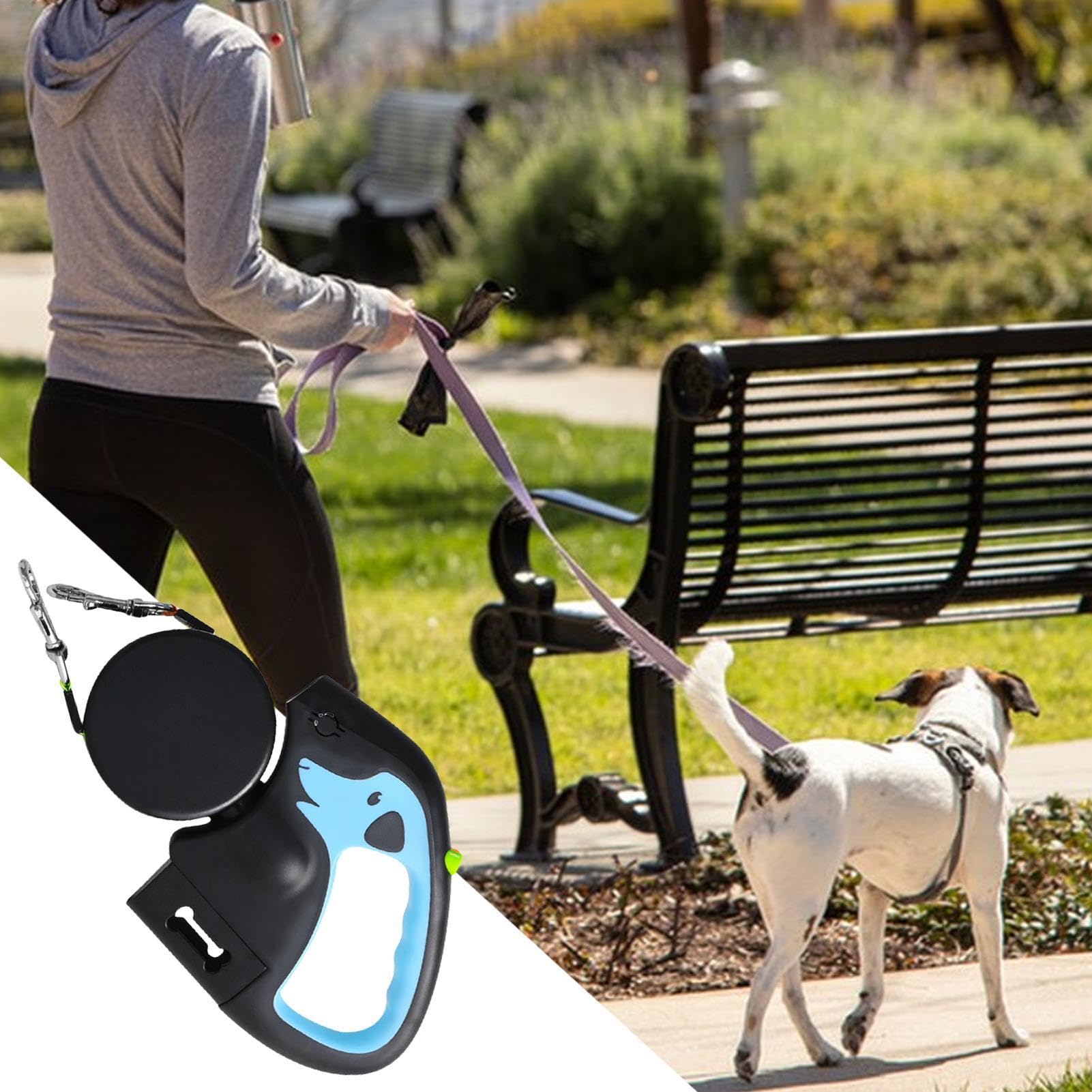 Guinzaglio per cani con luce, corda retrattile, guinzaglio per cani | estensibile, design anti-groviglio, elastico protettivo, blocco per ottenere protezione brevettata, cavo portatile per cani,