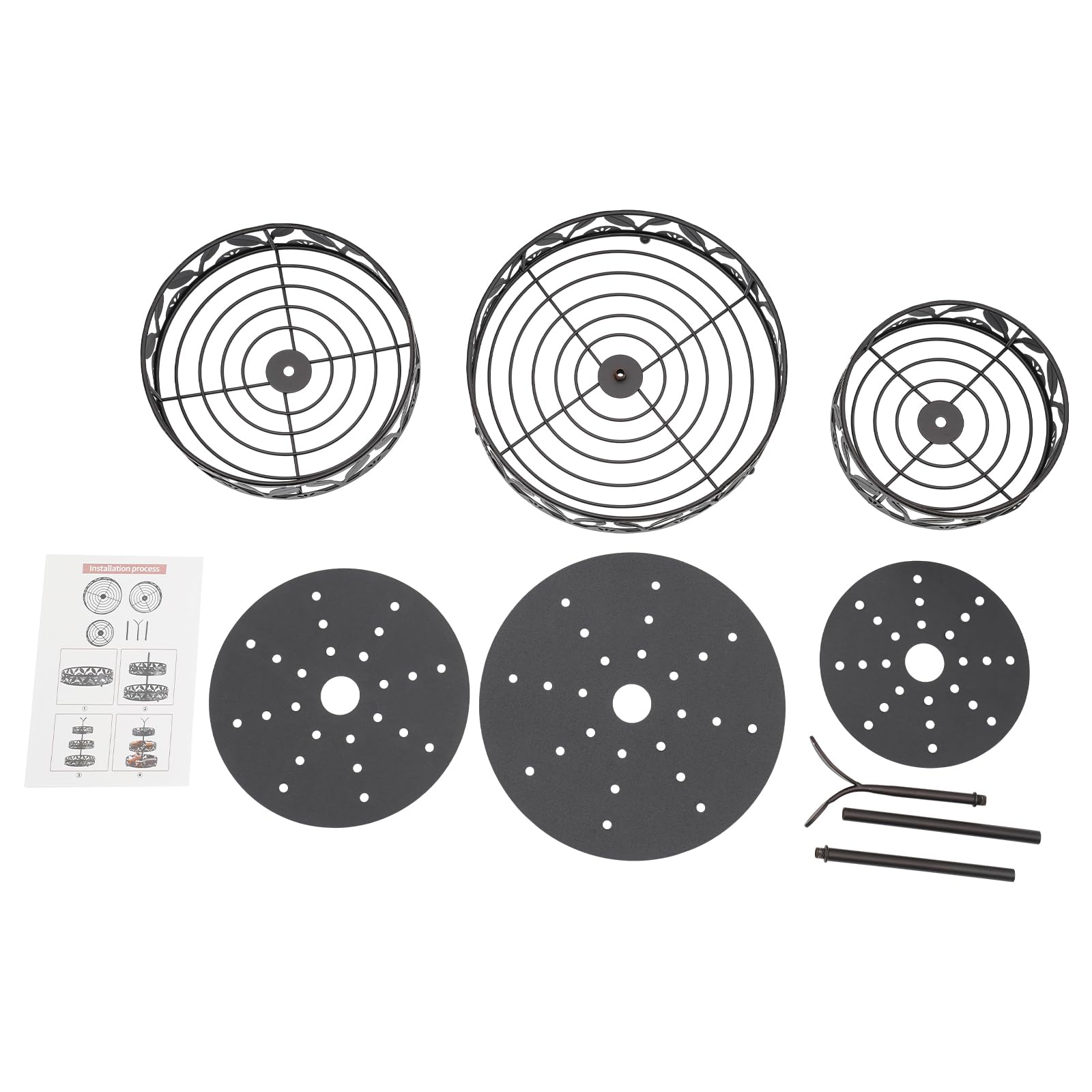 SailorMoon Frutero de 3 niveles, 3 niveles, capacidad de carga de 15 kg, frutero de hierro, práctica cesta de frutas, cesta de verduras para fiestas, bodas y uso en la cocina, color negro