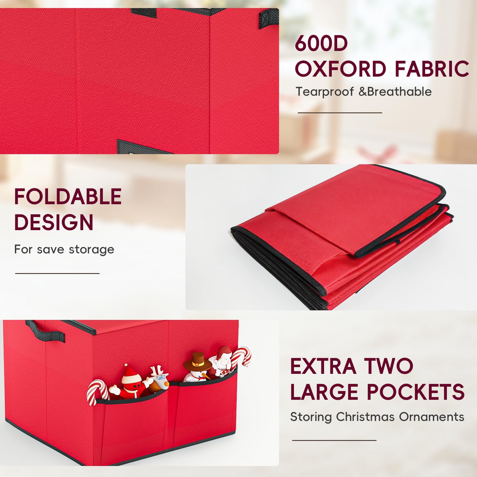 Bomclap Scatola portaoggetti per palline di Natale, con 144 divisori, grande contenitore natalizio con coperchio flip top per decorazioni natalizie e decorazioni (rosso)