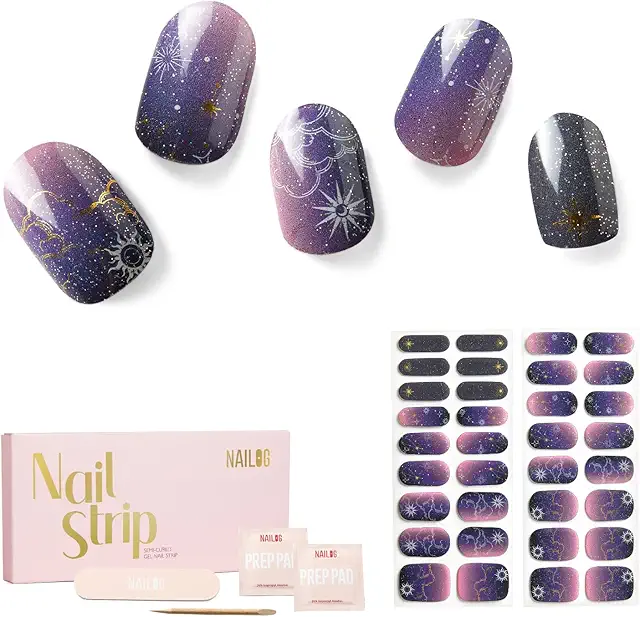 NAILOG Semi-Cured Gel Nail Strips - 34pcs Salon Quality Gel Stickers