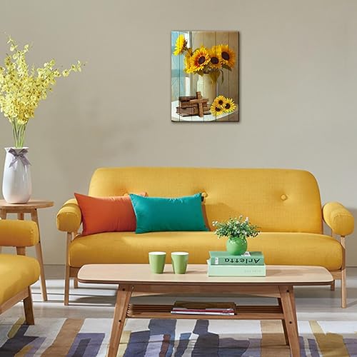 Miniatura 6 de Typruye Lienzo decorativo para pared, diseño de girasoles, símbolo de cruz de madera, inspirador, decoración del hogar para sala de estar,