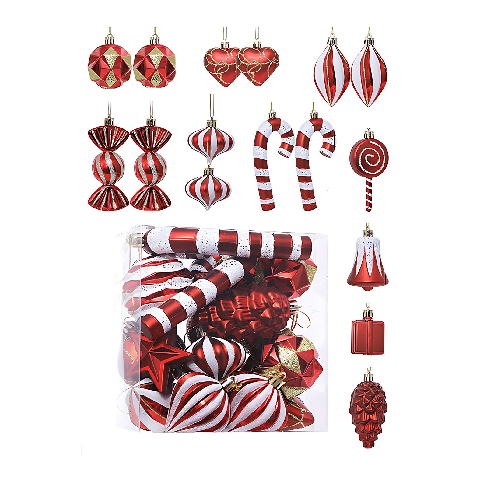 21Pcs Christmas Tree Decorations Christmas Baubles Ball Ornaments Decorative Balls Shatterproof Baubles Hanging Decorations For Xmas Tree Holiday Wedding Party (16, Red)