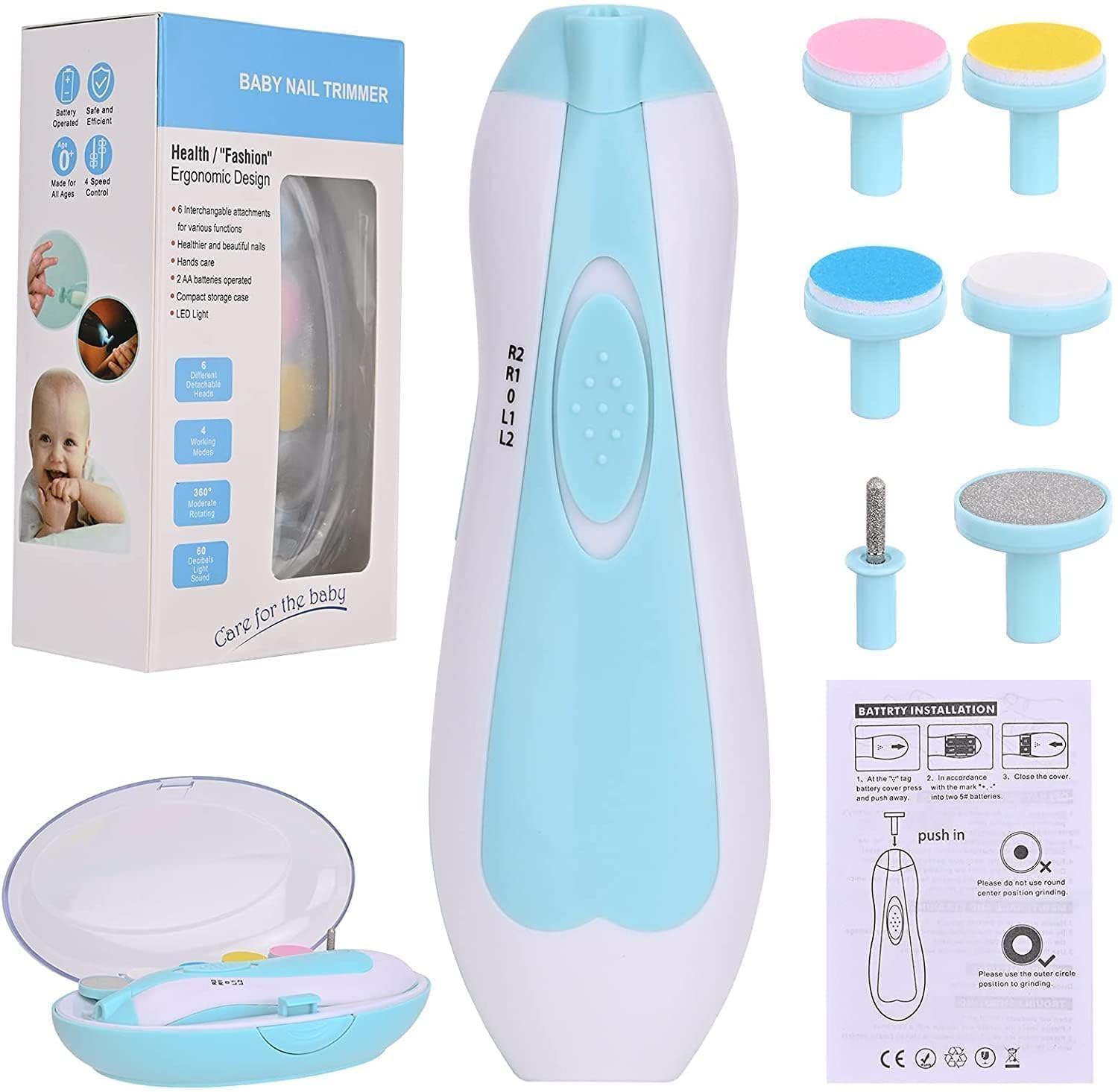 SAJAG Baby Nail Trimmer Electric|Safe Baby Nail File|Baby Nail Clippers with Light and 6 Grinding Pads for Newborn Infant Toddler or Adults Toes and Fingernails|Kids Nail Care|Polish and Trim (Multi)-image-3