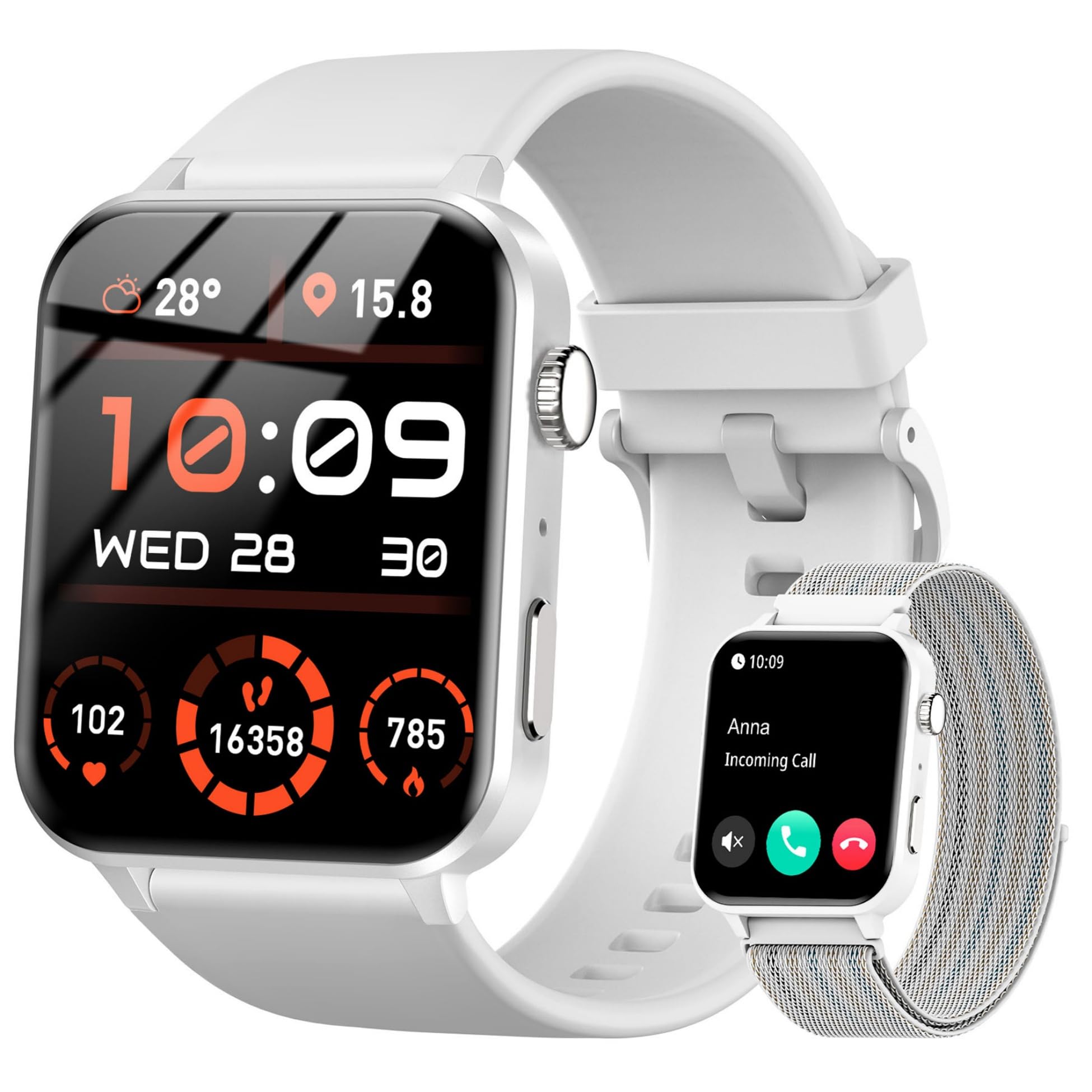IOWODO Reloj Inteligente Hombre Mujer, Smartwatch Mujer con 2 Correas,1.85" Reloj Deporte Mujer con Funciún Llamadas y Whatsapp Mensajes Bluetooth,100 Modos Deporte para iOS Android Teléfono(Gris)