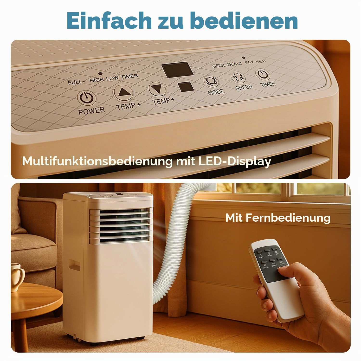 Avilia Mobiles Klimagerät 9000 BTU 3 in 1 – Luftentfeuchter, Kühler und Ventilator | Klimagerät ohne Außeneinheit für Zuhause und Büro