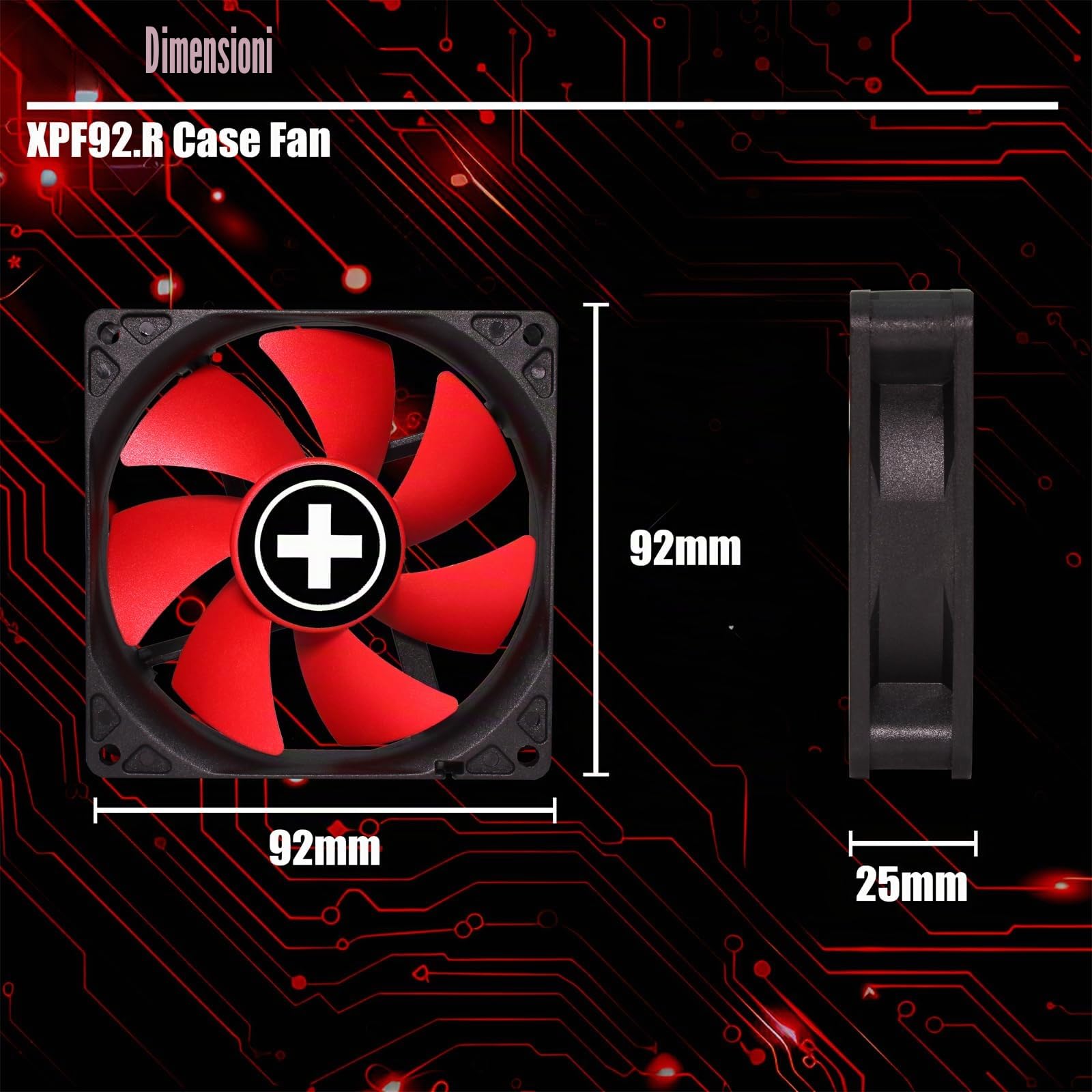 Xilence Ventola per case XPF92.R da 92 mm, 3 pin+4 pin, rosso/nero