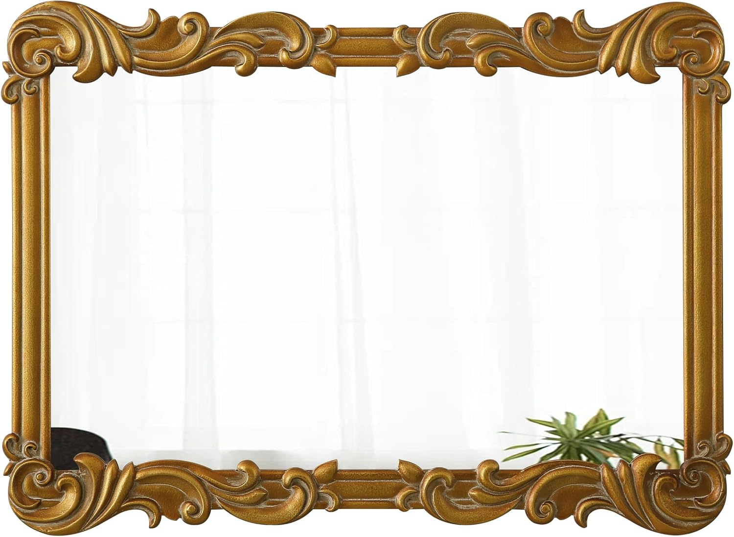 Antique Gold Baroque Mirrors for Wall Decor 30 X 21 Inch, Hanging Rectangular Wooden Frame Vintage Mirror for Living Room Bathroom Bedroom Entryway Hallway, Horizontal or Vertical