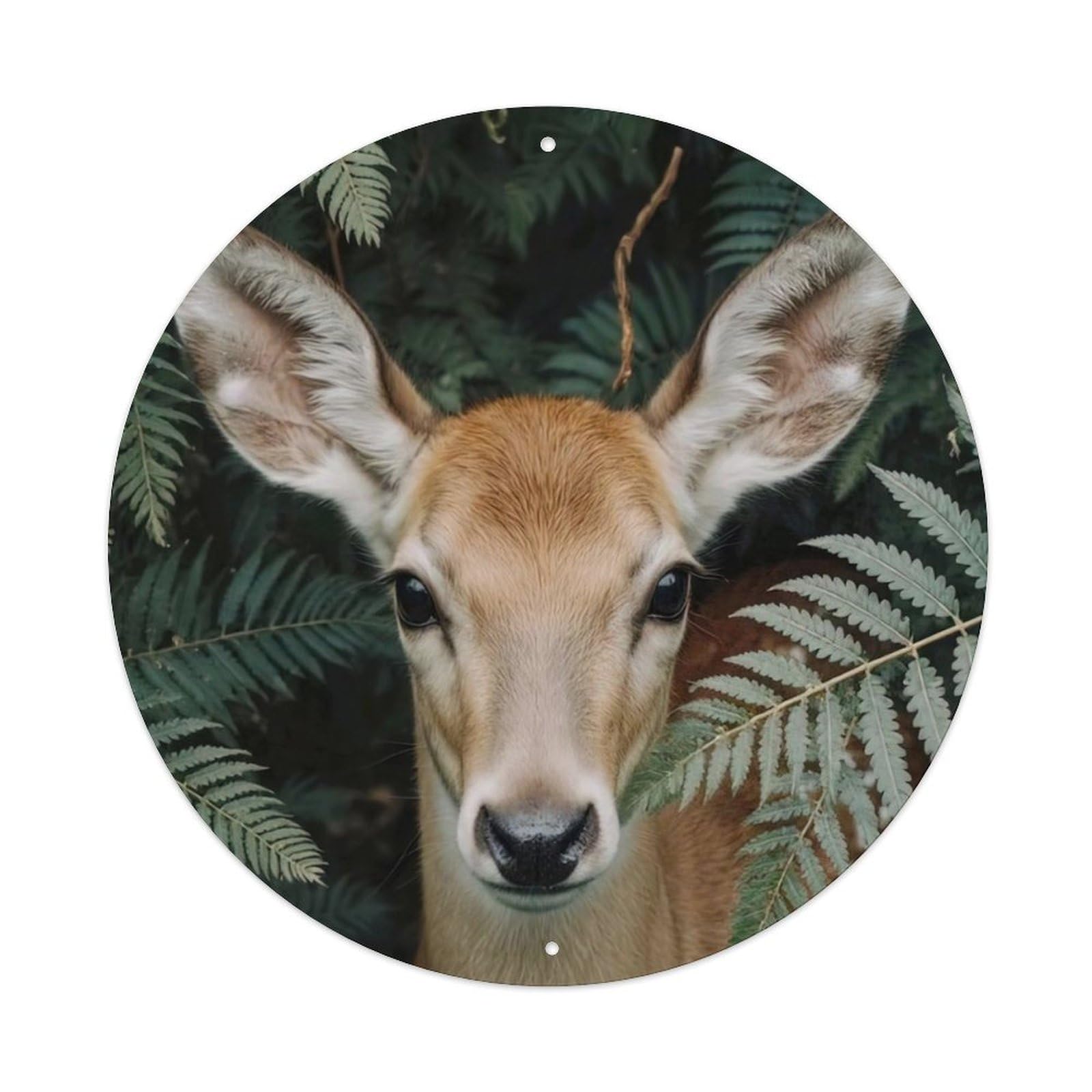 Cwbufd Vintage Style Animal Baby Deer In Ferns Wildlife Artwork Forest Habitat Vintage Metal Tin Sign Plaque Wall Decor For Cafe, Club Bar, Office, Garden Metal Poster 8X8inch