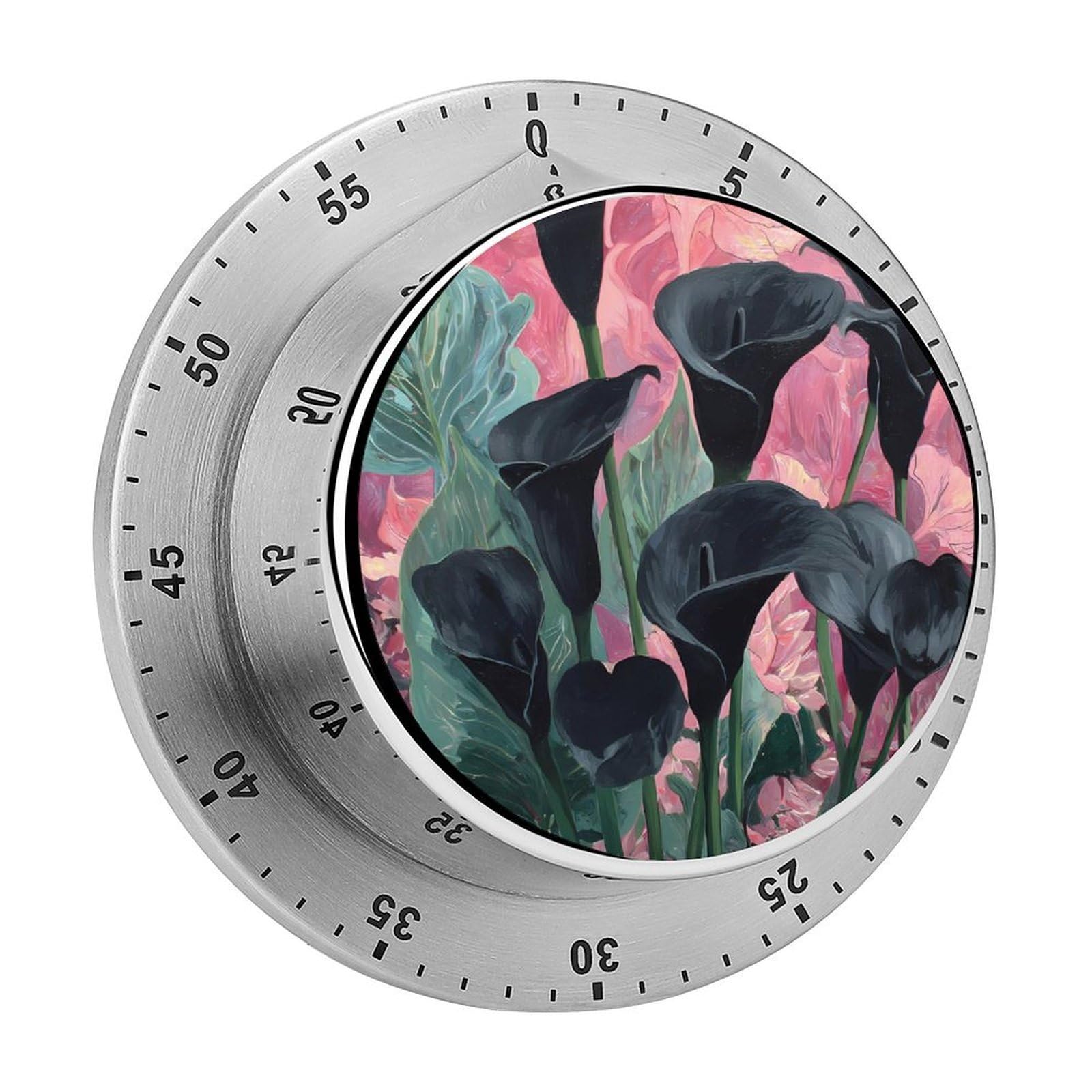 Calla Lilies Flowers Monstera Leave Mechanical Timer with Alarm for Kitchen Cooking Productivity Stainless Steel Timers