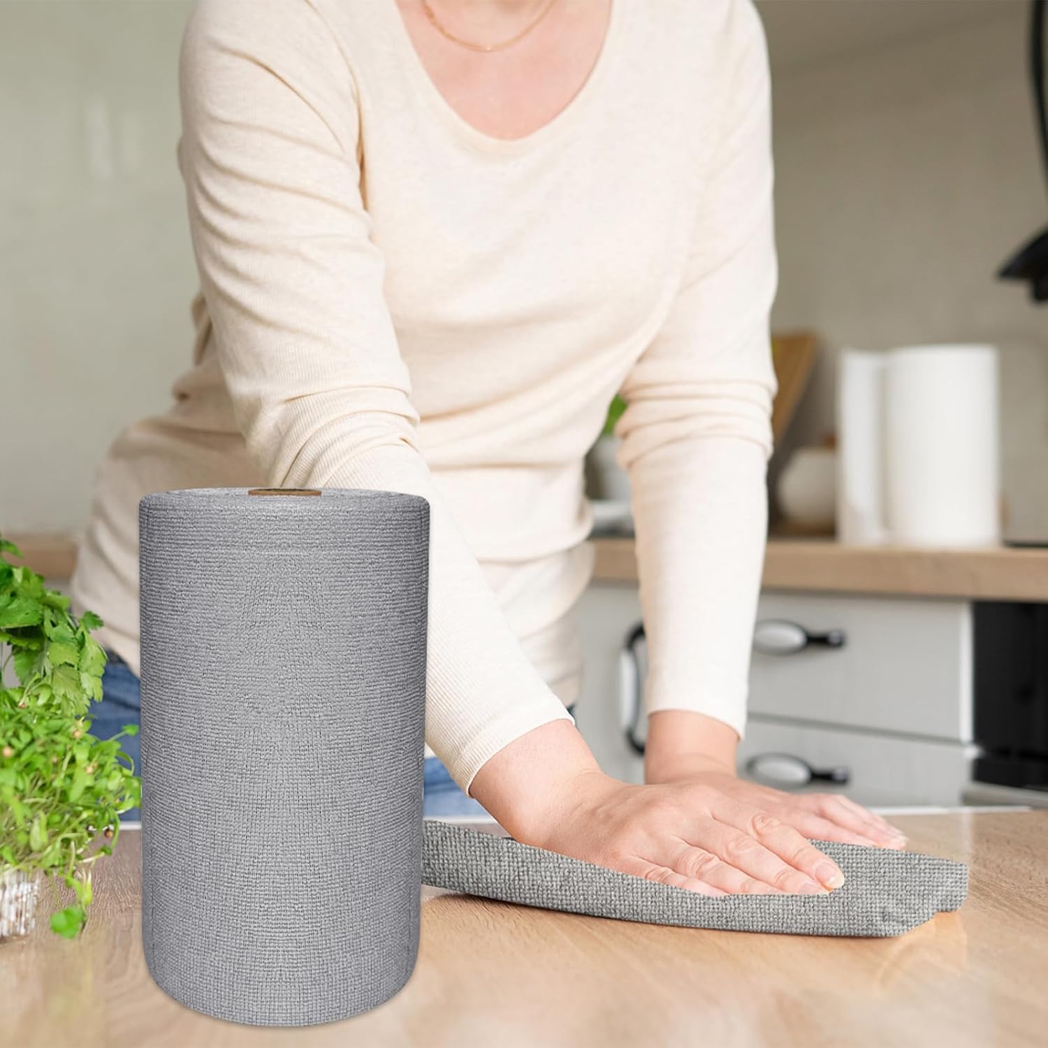 OJYUDD 75 Pack Microfiber Cleaning Cloth Roll,Reusable Tear Away Towels,Washable Ultra Absorbent Cleaning Rags for House,Car,Glass,Garage,Kitchen or Shop(Grey) - Image 7