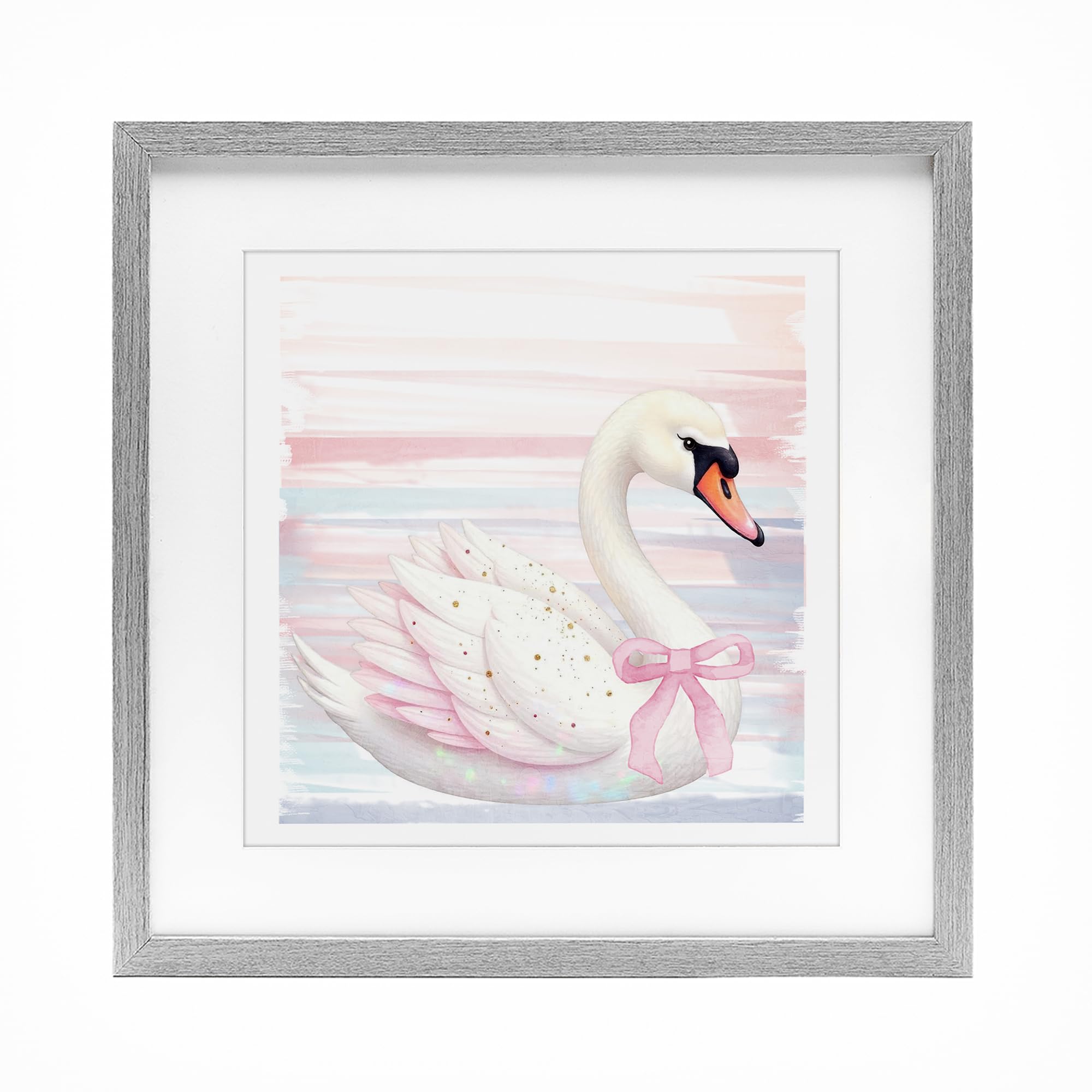 Stupell Industries Pink Swan with Ribbon Birch Framed Print Under Glass, design by Kim Allen, 13 x 13