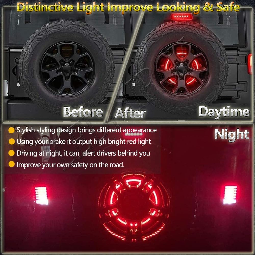 LEDMIRCY Spare Tire Brake Light 3rd Third Brake Light Rear Wheel Lights Tail Light LED Ring Red Light for Wrangler JK 2007-2018 2018-2019 1987-2021 JKU JLU