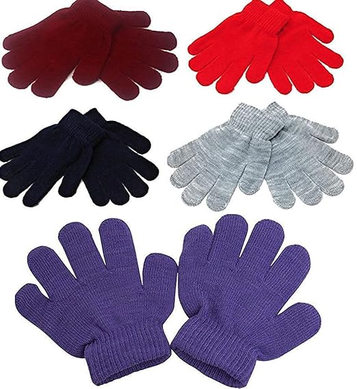 Krystle Boys & Girls Plain Coloured Winter Warm Knitted Magic Gloves (multicolour,8-12 Years) (pack of 05)