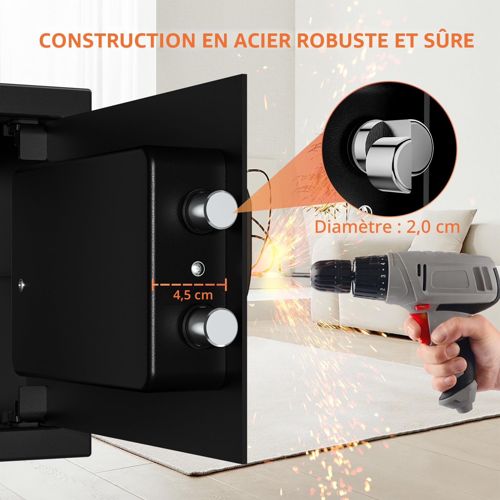 Coffre-fort à code numérique avec alarme et serrure à clé, coffre sécurisé pour maison avec étagère amovible pour bijoux, argent liquide et documents