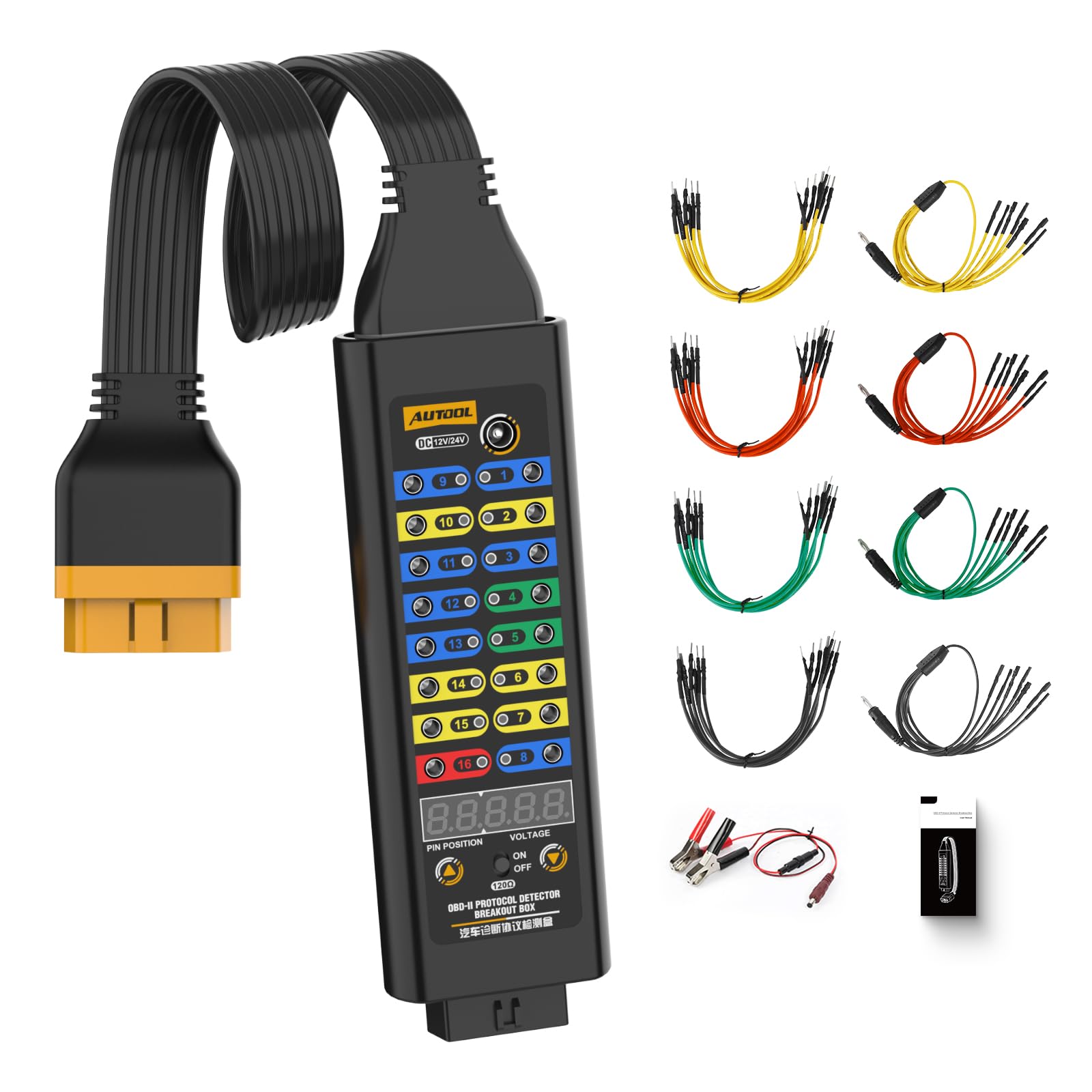 AUTOOL OBD2 Breakout Box - Detector de protocolo OBDII para monitorear señales de protocolo/alimentación/tierra, conector ECU de 120Ω con puente multifunción, probador de puerto de diagnóstico OBD CAN
