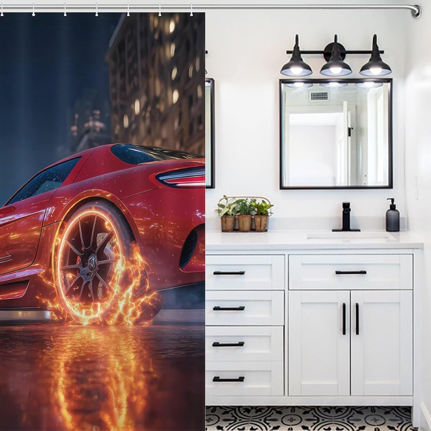 Race Sports Car Shower Curtain 46.85x70.87Inch（119x180cm） Polyester Bath Curtain Shower Curtains Printed Decorative