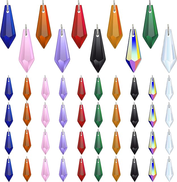 H&D HYALINE & DORA 38mm Colorful Suncatcher Crystal Icicle Prisms,Glass Chandelier Drops Pendant DIY Parts (50pcs-Multi)