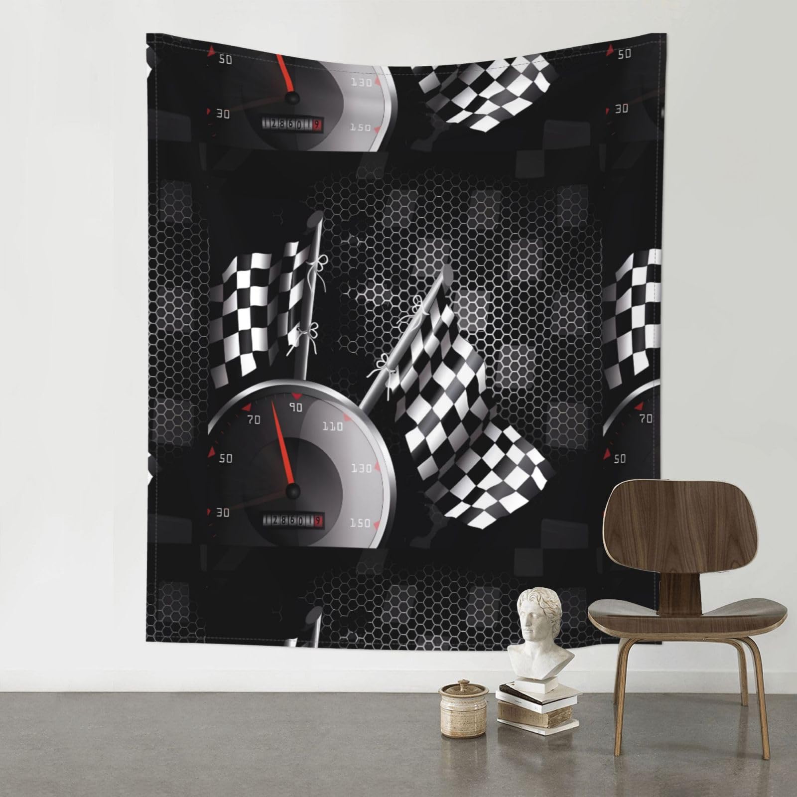 YYHWHJDE Checkered Flag Racing Prints Wall Tapestry 60x51in - Boho Dorm Decor Throw Blanket - Beach Picnic Blanket - Versatile Home Accent