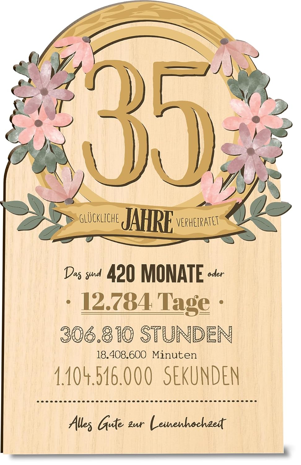 35. Wedding Anniversary, Linen Wedding Anniversary Wooden Card (German Language), Wedding Card, Gift - -
