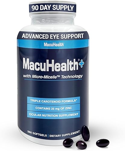 Macuhealth Plus+ Suplemento de vitaminas para los ojos para adultos, suministro para 90 días con luteína, zeaxantina y meso-zeaxantina, sin sabor,