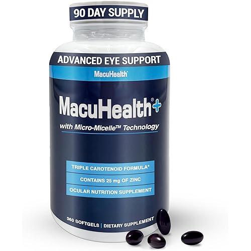 Macuhealth Plus+ Eye Vitamins Supplement for Adults - 90 Day Supply with Lutein, Zeaxanthin, and Meso-Zeaxanthin - Unflavored, Vitamin for Eyes