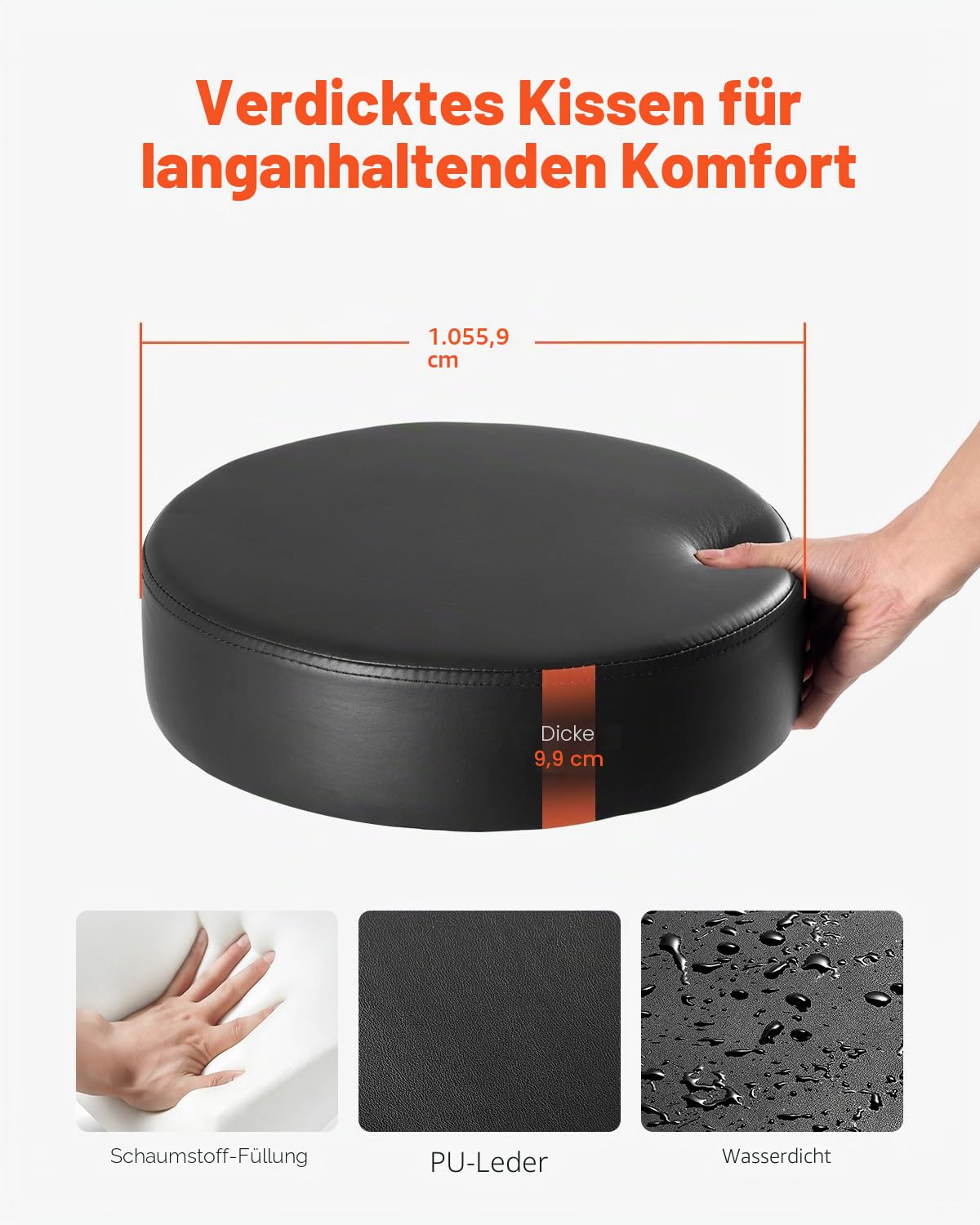 VEVOR Sattelhocker Rollhocker 204 kg belastbarer höhenverstellbarer (55-71 cm) Drehhocker Arbeitshocker PU-Leder-Drehsattelstuhl für Salon Spa Massage Klinik Schwarz