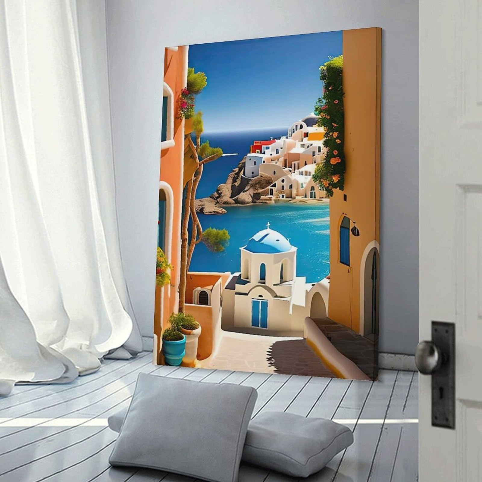 Junmoney Frame-Style-17 Wall Decor Canvas Print Azure Aegean, 08X12inch(20X30cm), For Bedroom Walls, Guest Spaces Or Lounges, An Easy Wall Refresh For Bedrooms