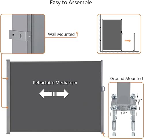 Miniatura 6 de Yaheetech Toldo Lateral de 118 x 71 pulgadas, Toldo de Pantalla Lateral Retráctil de Hierro para Patio, Pantalla Divisoria de Privacidad y Sombra