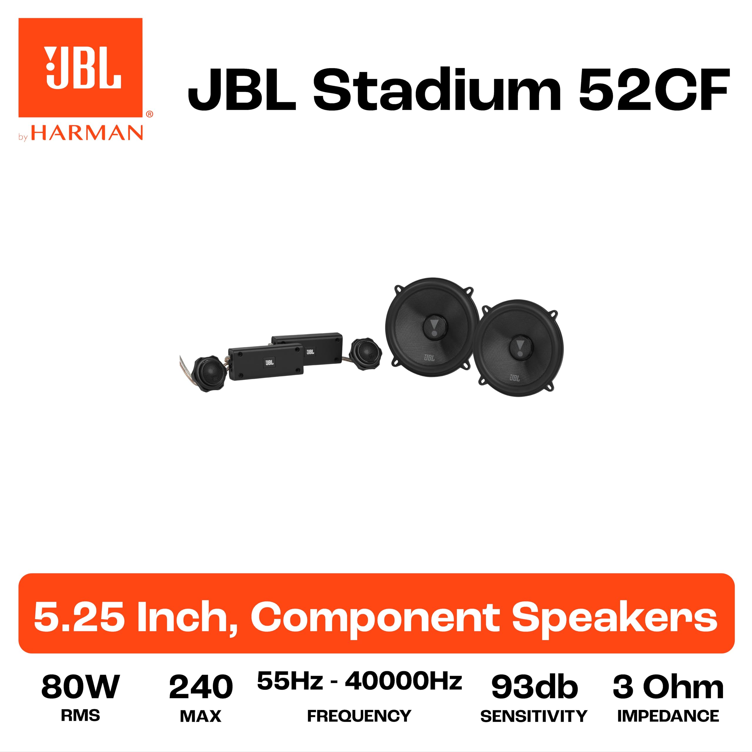 JBL Stadium 52CF Harman Kardon 2-drożny zestaw głośników samochodowych 13 cm - głośnik samochodowy system dźwiękowy komponentów 240 W - Echo Auto 133 mm z oddzielnymi przejściami i głośnikami