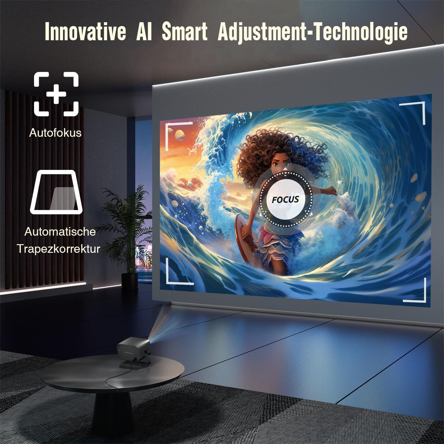 VOPLLS Smart Beamer 4K 35000L Autofokus Trapezkorrektur Full HD 1080P WiFi6 Bluetooth Videoprojektor
