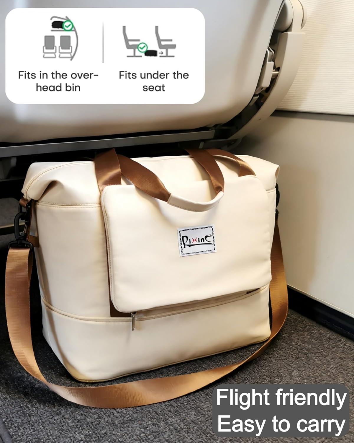 Foldable Travel Bag, 40L Duffle Bag for Travel with Multiple Pockets, Expandable Gym Carry On Bag, Overnight Weekender Bags for Women (Beige) - Image 7